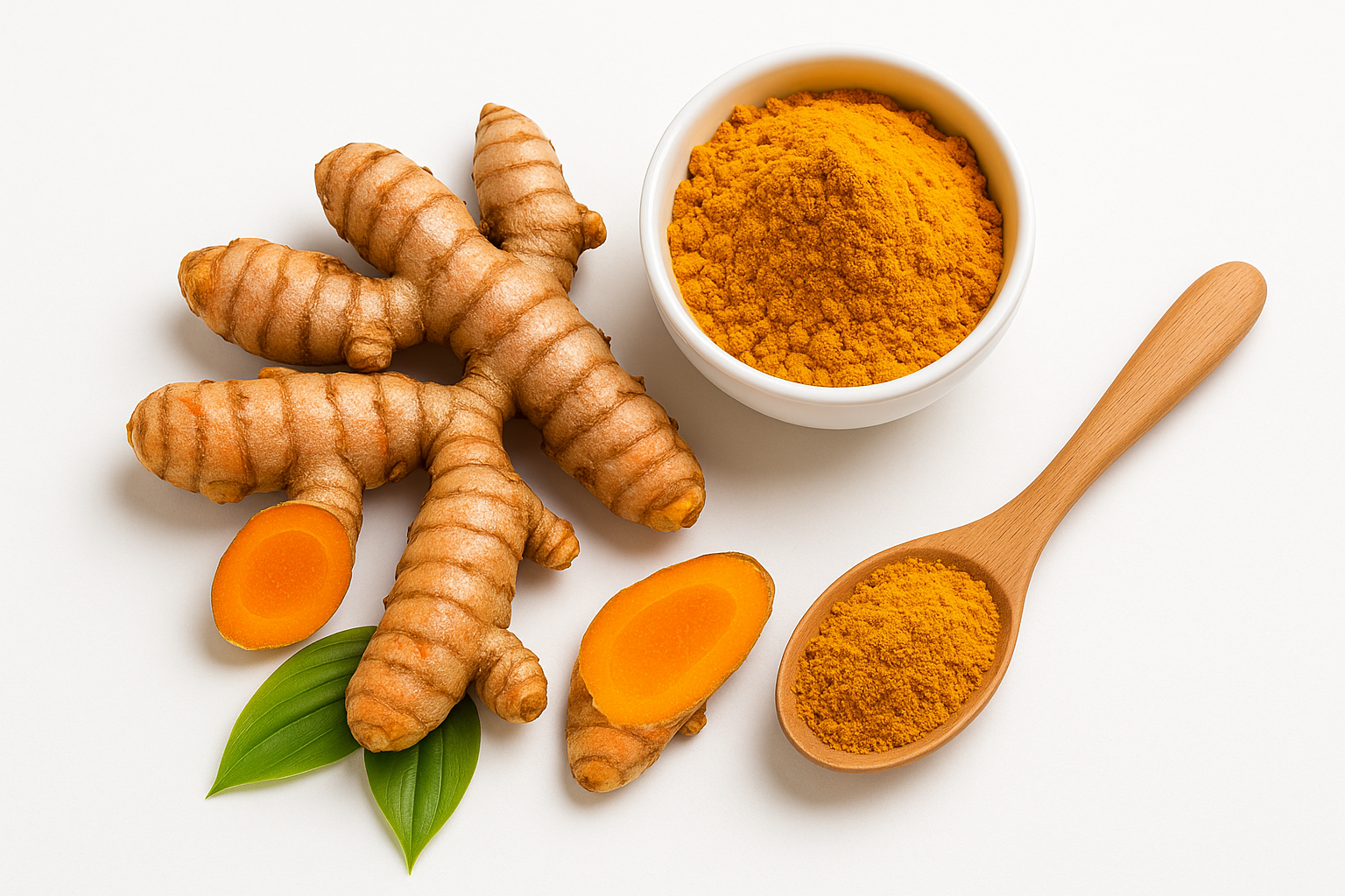 Turmeric roots and powder